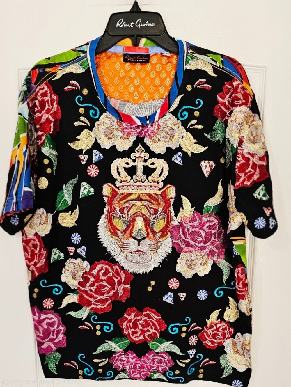 Robert Graham Limited Edition Black Floral Tiger Crown Short Sleeve Tees.